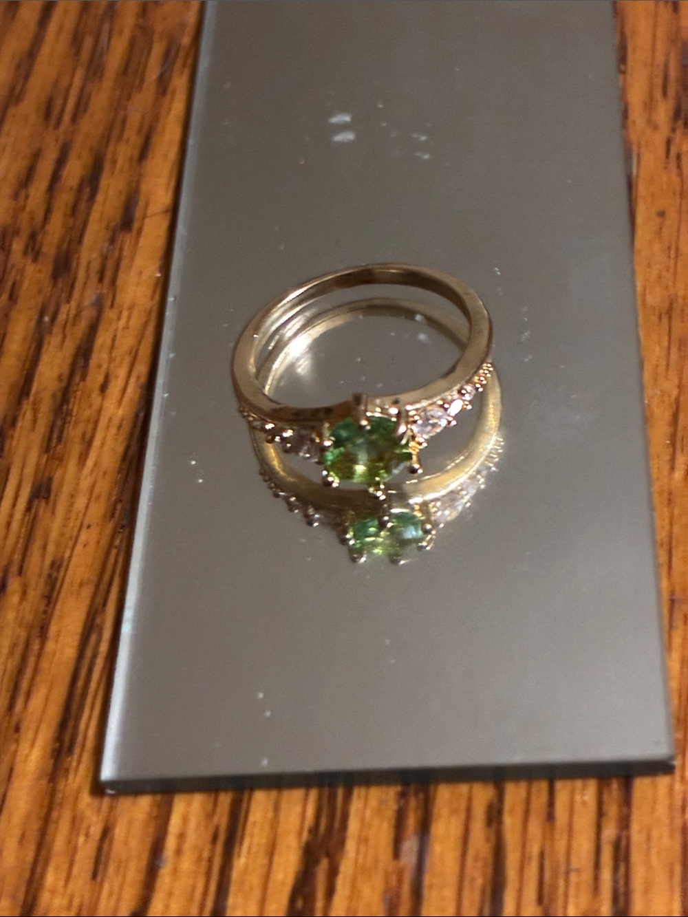 Gold Ring with Green Center Stone and Accent Stones - Women Jewelry
